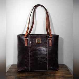 Dooney & Bourke Vintage Lizard-Embossed Leather Shopper Tote - Espresso Brown